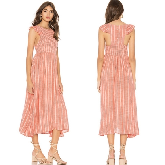 Free People Chambray Butterflies Midi Dress in Red - Picture 2 of 6